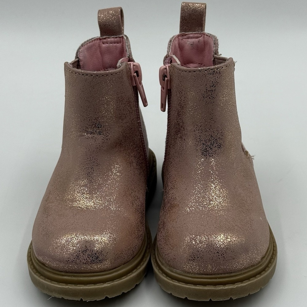 Wonder Nation Toddler Girl Pink Gold Shimmer Flower Power Chelsea Boots,‎ Size 5